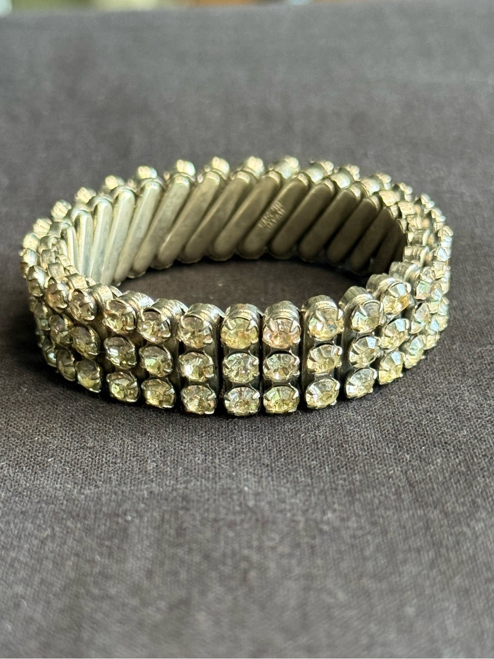 Vintage Rhinestone Stretch Bracelet 3-Row Silver Tone Small Wrist